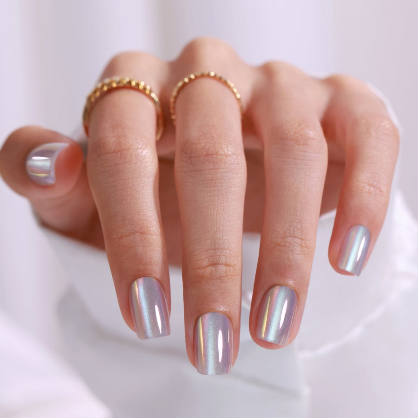 Chrome White Cat Eye Square Nails