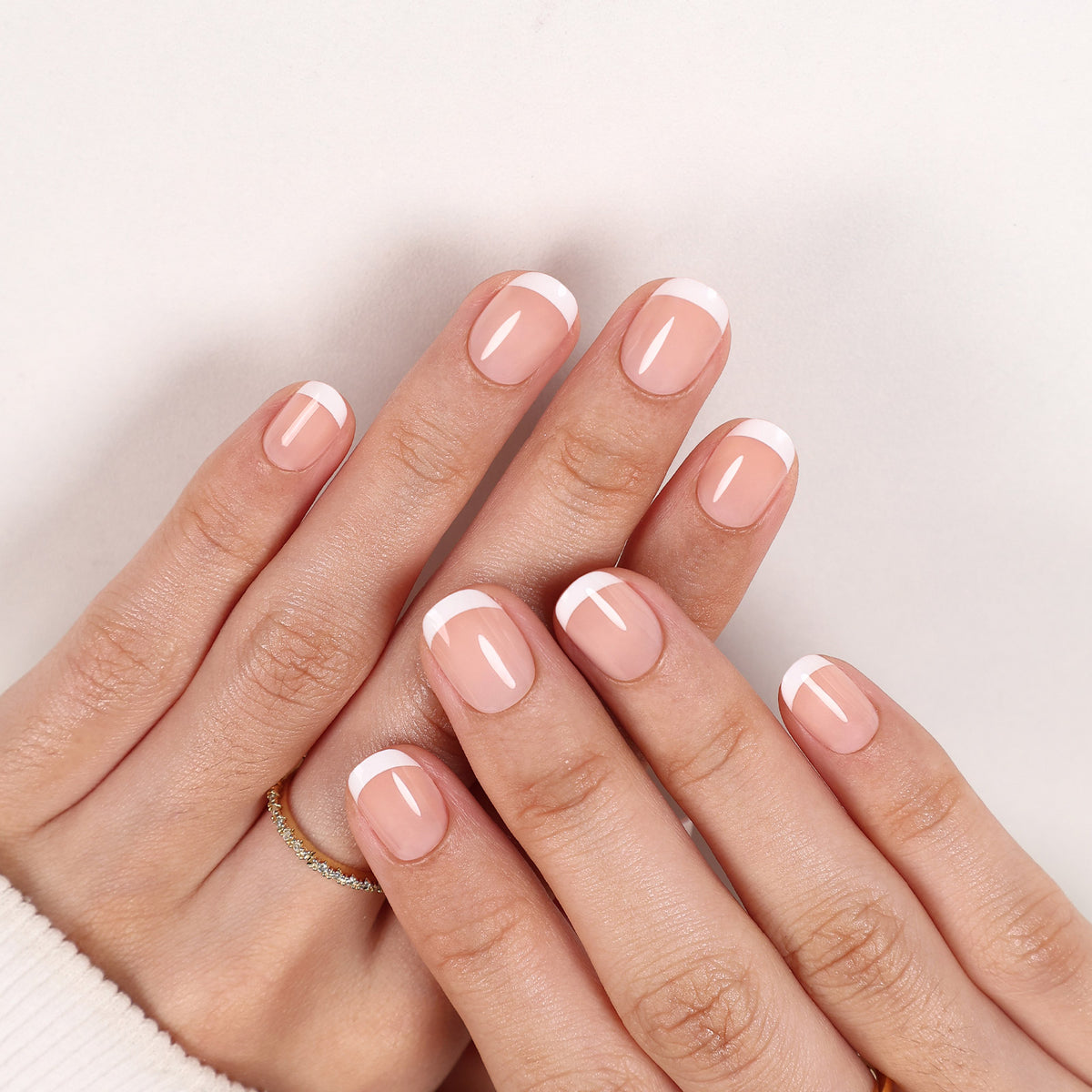 Paris Whisper French Tip — Extra Short Square closeup detail | SHANGMENG®