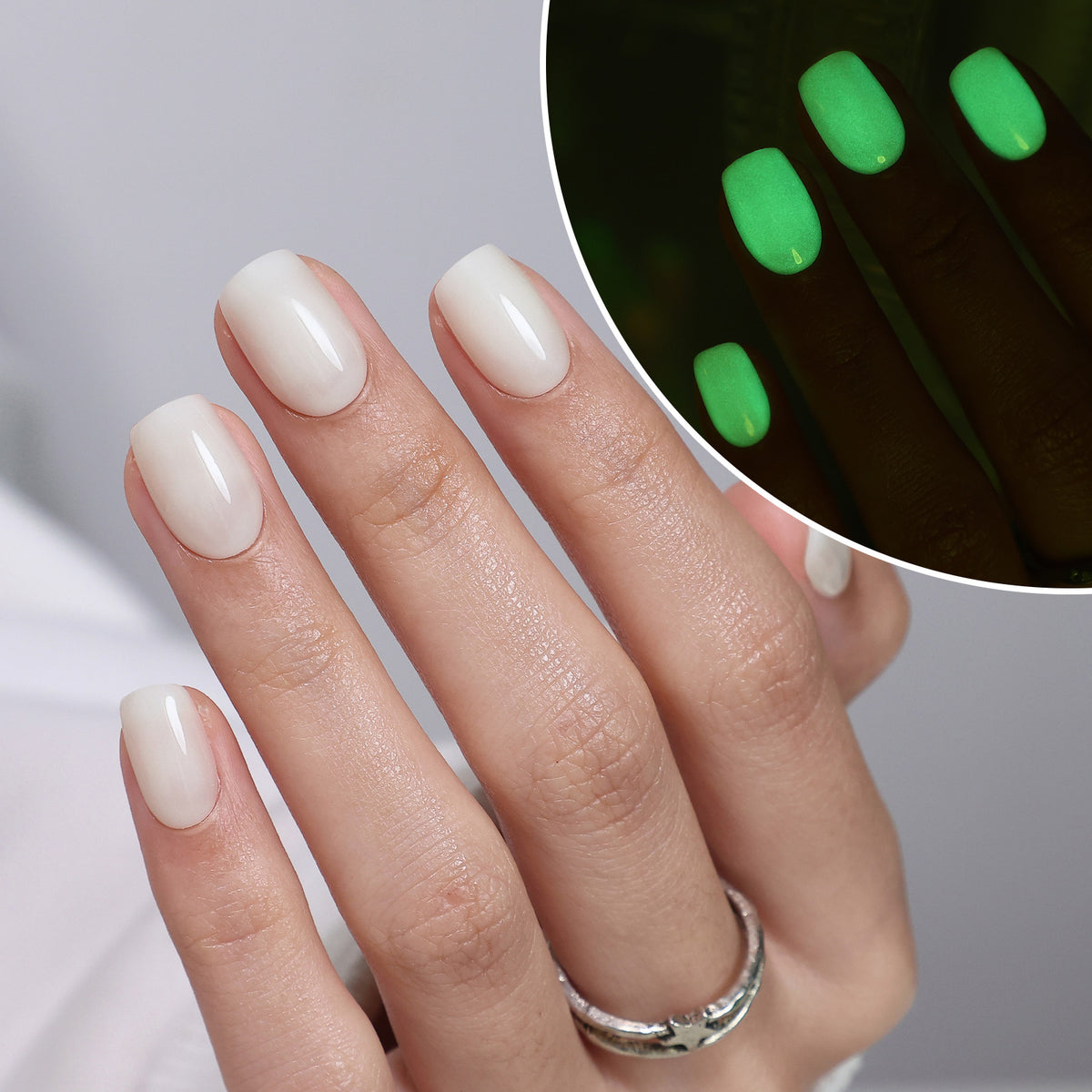 Cloud Dancer White Glow — Short Square daylight white and green glow hand views | SHANGMENG®