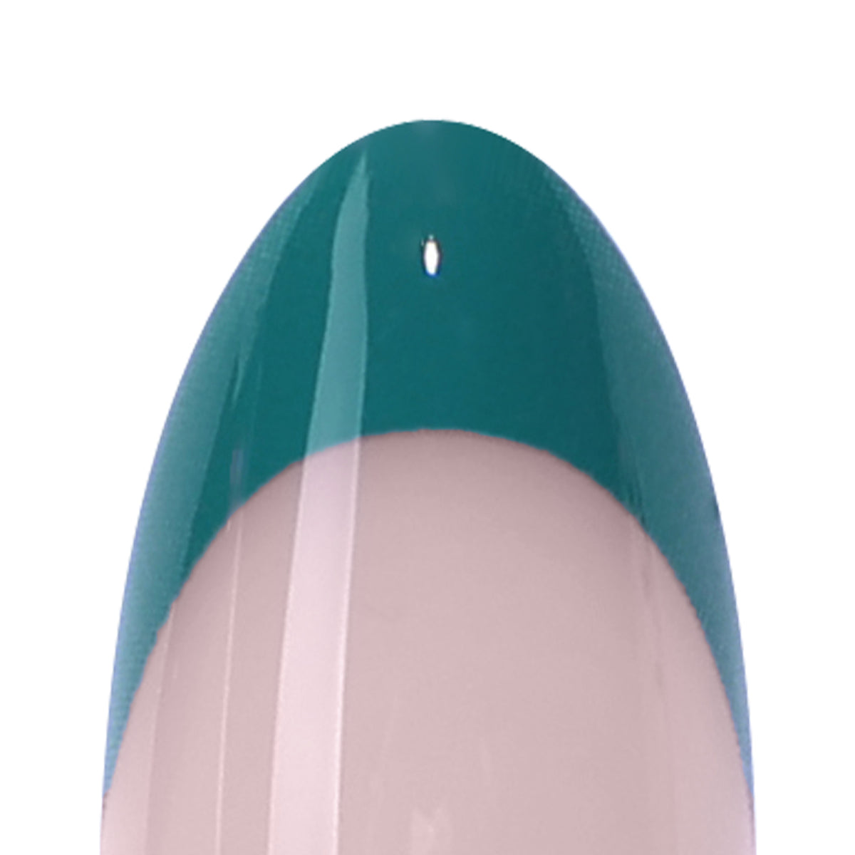 Dark Cyan French Tip Short Almond Press on Nails single nail finish closeup | SHANGMENG®