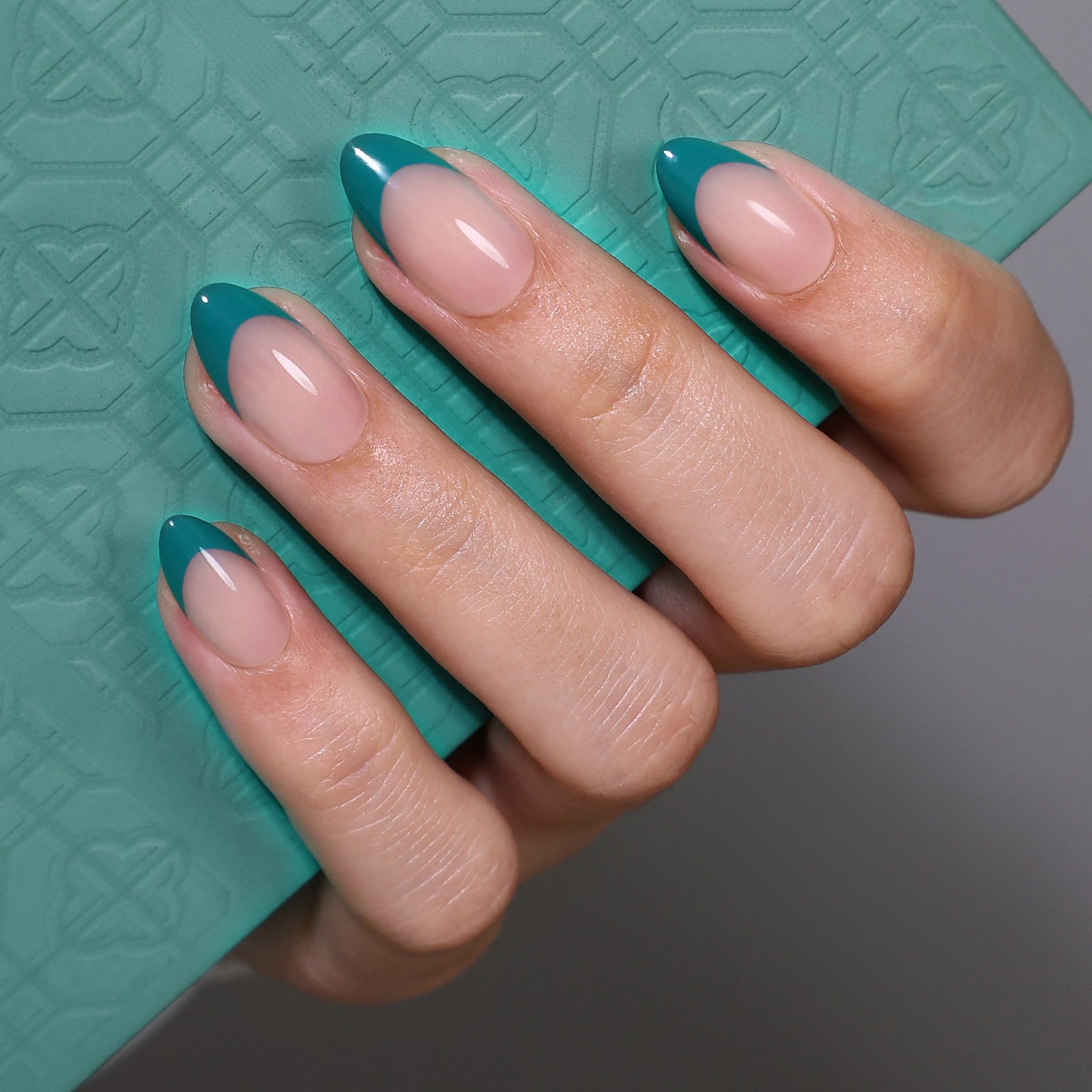 Dark Cyan French Tip Short Almond Press-On Nails – SHANGMENG nails