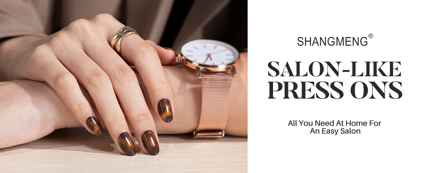 Tortoise Shell Brown Oval Nails Press on detail image 1