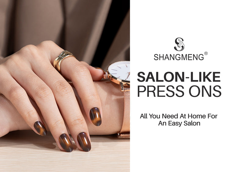 Tortoise Shell Brown Oval Nails Press on detail image 1
