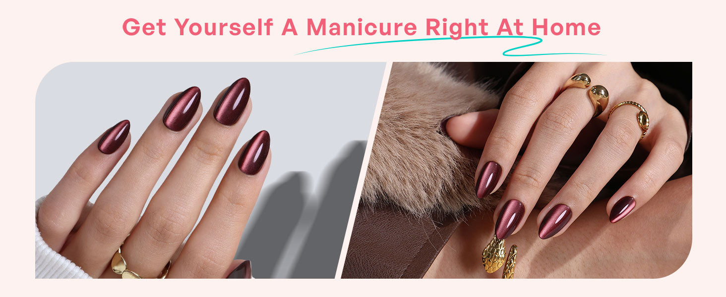 Chocolate Brown Cat Eye Almond Nails detail image 3