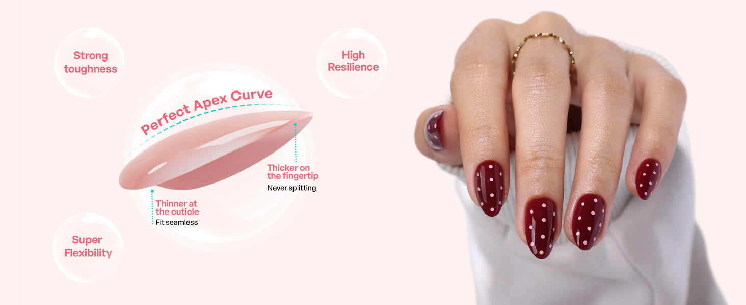 Dark Red Polka Dots Almond Gel Nails detail image 2