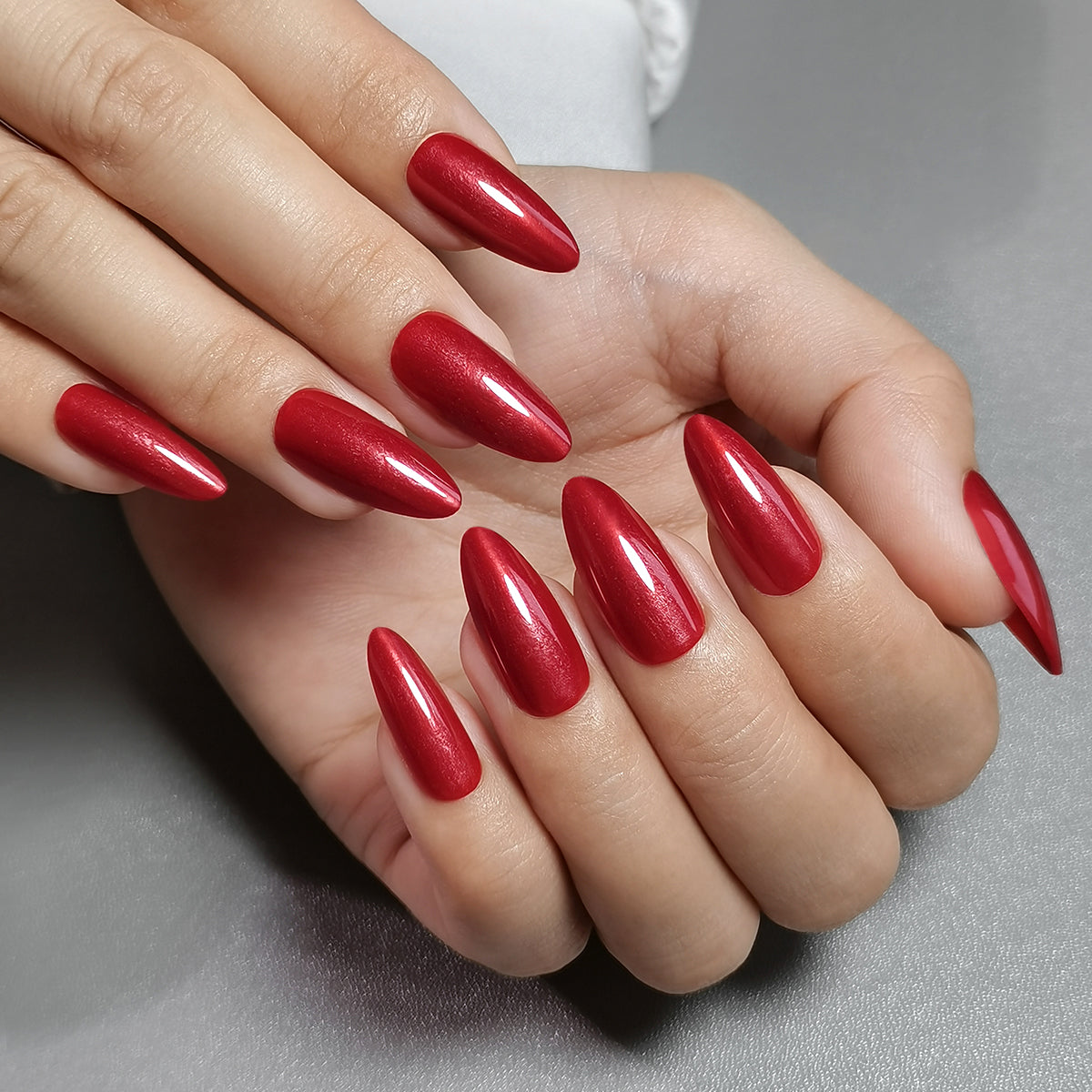 Glossy Red Long Almond Press on Nails