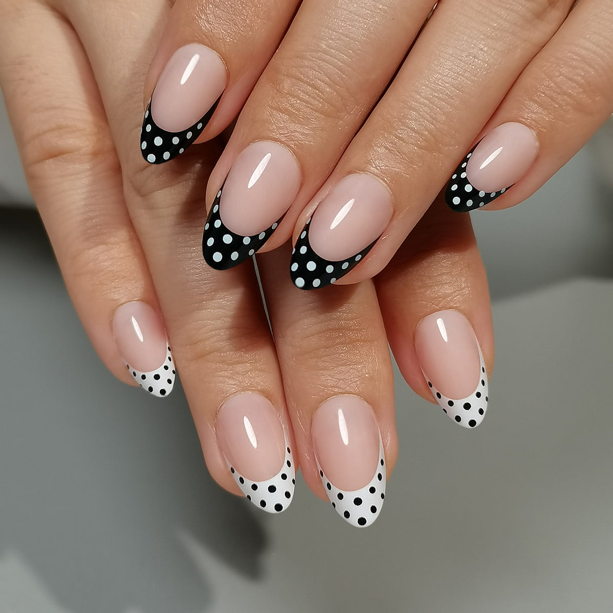 Dot White and Black French Tips Nails