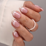 First Kiss Pink Outline Cat Eye Short Almond angled hand view | SHANGMENG