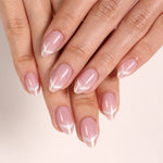 First Kiss Pink Outline Cat Eye Short Almond two hand view | SHANGMENG