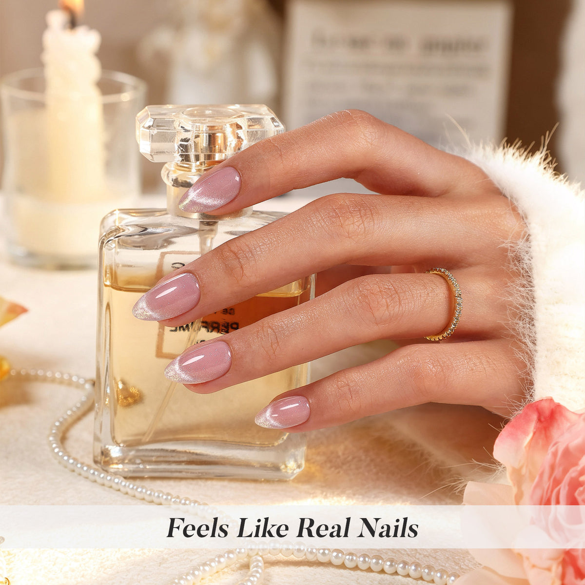 First Kiss Pink Outline Cat Eye Short Almond lifestyle view | SHANGMENG