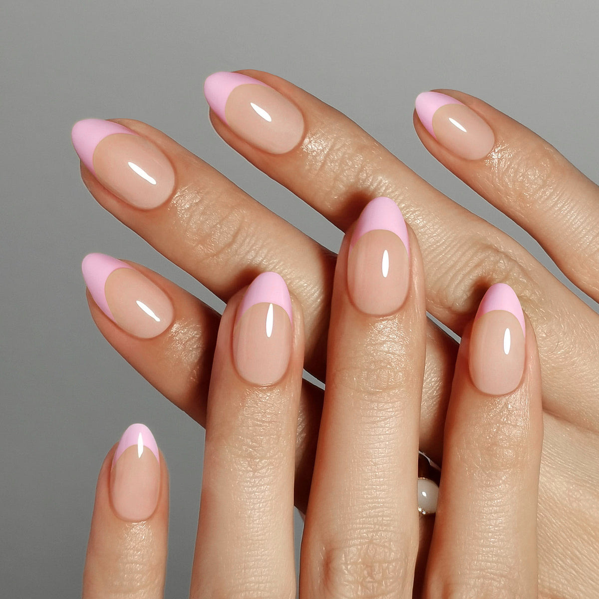 French Baby Pink Almond Reusable Soft Gel Press-On Nails lifestyle atmosphere view | SHANGMENG®