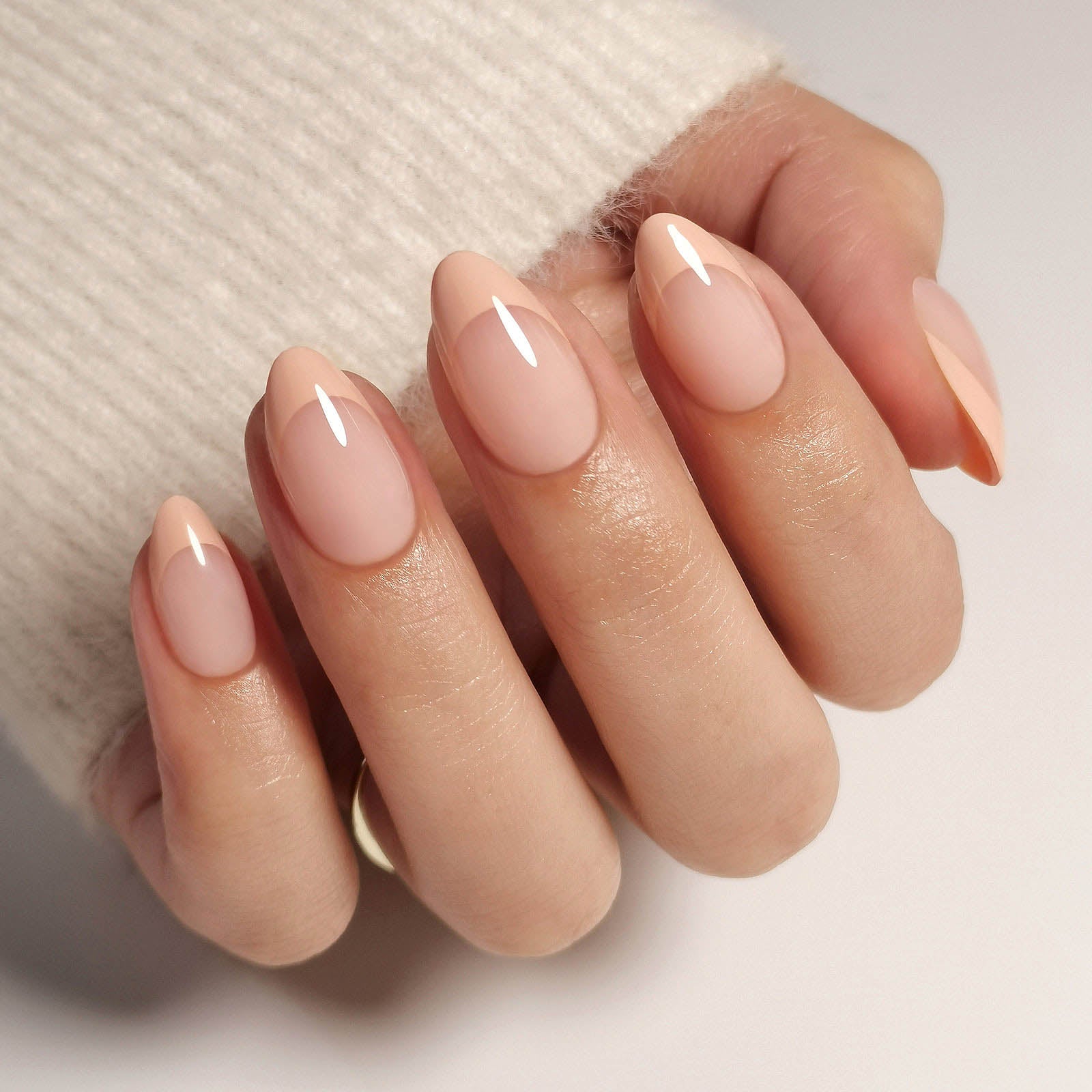 French Nude Almond Reusable Soft Gel Press-On Nails craft detail view | SHANGMENG®