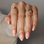 French Nude Almond Reusable Soft Gel Press-On Nails hand model detail | SHANGMENG®