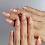 French Nude Almond Reusable Soft Gel Press-On Nails main hand model view | SHANGMENG®