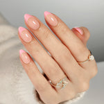 French Pink Almond Reusable Soft Gel Press-On Nails main hand model view | SHANGMENG®