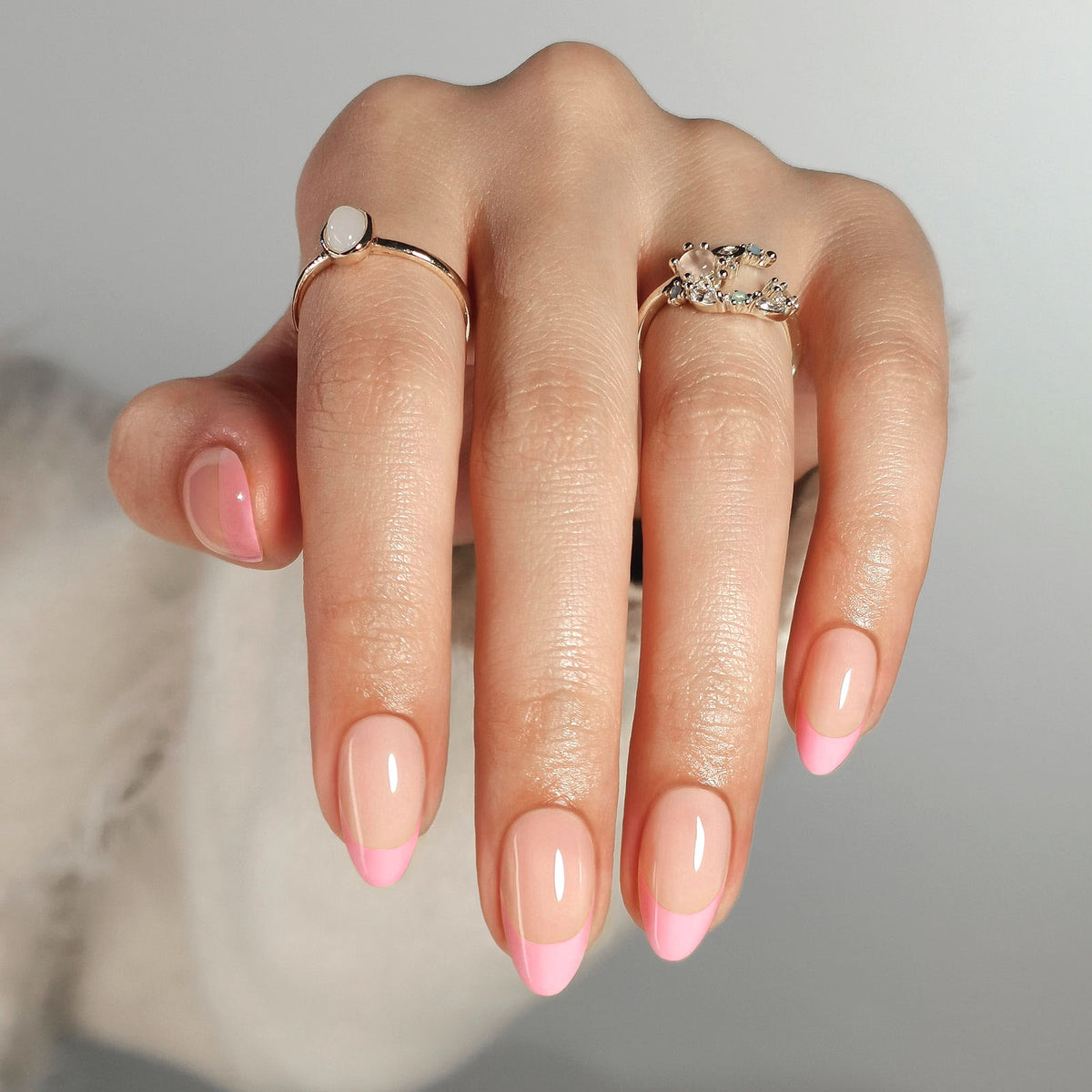 French Pink Almond Reusable Soft Gel Press-On Nails lifestyle atmosphere view | SHANGMENG®