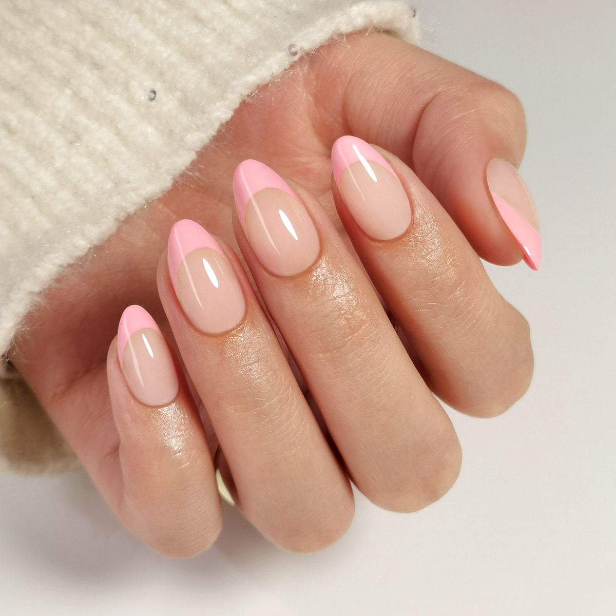 French Pink Almond Reusable Soft Gel Press-On Nails product detail view | SHANGMENG®