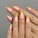 French Pink Gold Almond Reusable Soft Gel Press-On Nails main hand model view | SHANGMENG®