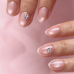 French Tip Cat Eye White Extra Short Almond Press-On Nails side profile detail view one | SHANGMENG®