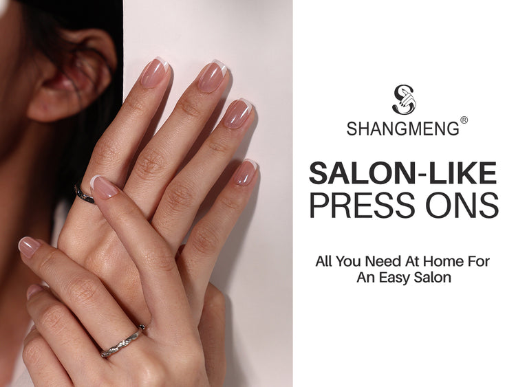 French Tip Chrome White Short Square Press on Nails detail image 1