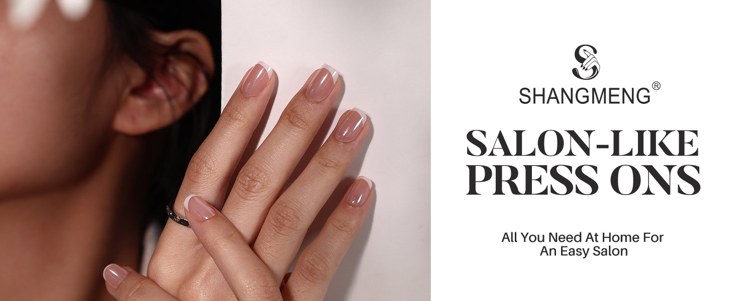 French Tip Chrome White Short Square Press on Nails detail image 1