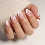 French Tip Gold Almond Reusable Soft Gel Press-On Nails finish close-up on hand | SHANGMENG®