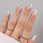 French Tip Gold Almond Reusable Soft Gel Press-On Nails lifestyle atmosphere view | SHANGMENG®