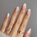 French Tip Gold Almond Reusable Soft Gel Press-On Nails product detail view | SHANGMENG®