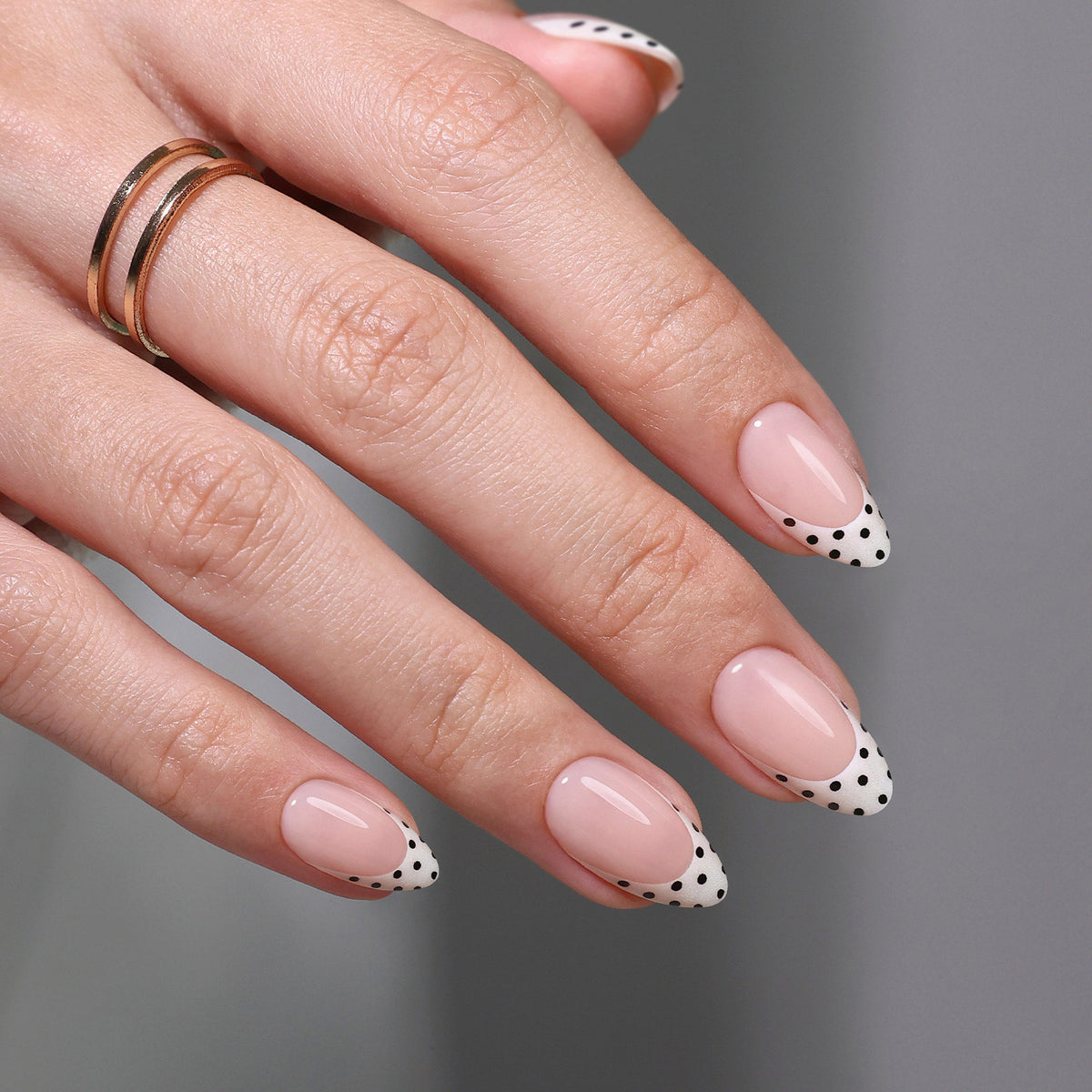 Glow French Tip Polka Dot Medium Almond Press on Nails product image 6 | SHANGMENG®