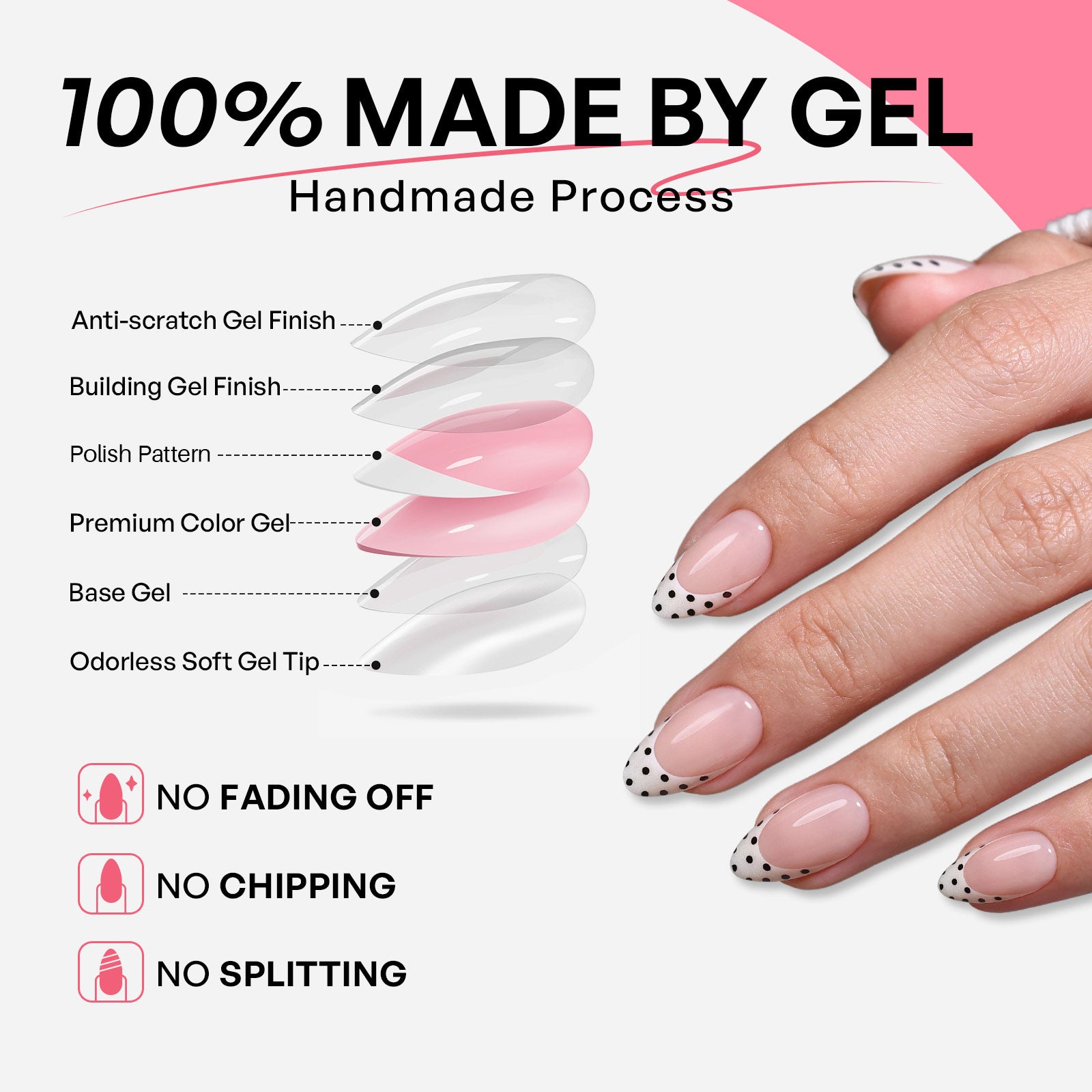 Glow French Tip Polka Dot Medium Almond Press on Nails product image 7 | SHANGMENG®