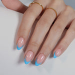 French Tip Baby Blue Short Almond Soft Gel Press on Nails product image 8 | SHANGMENG®