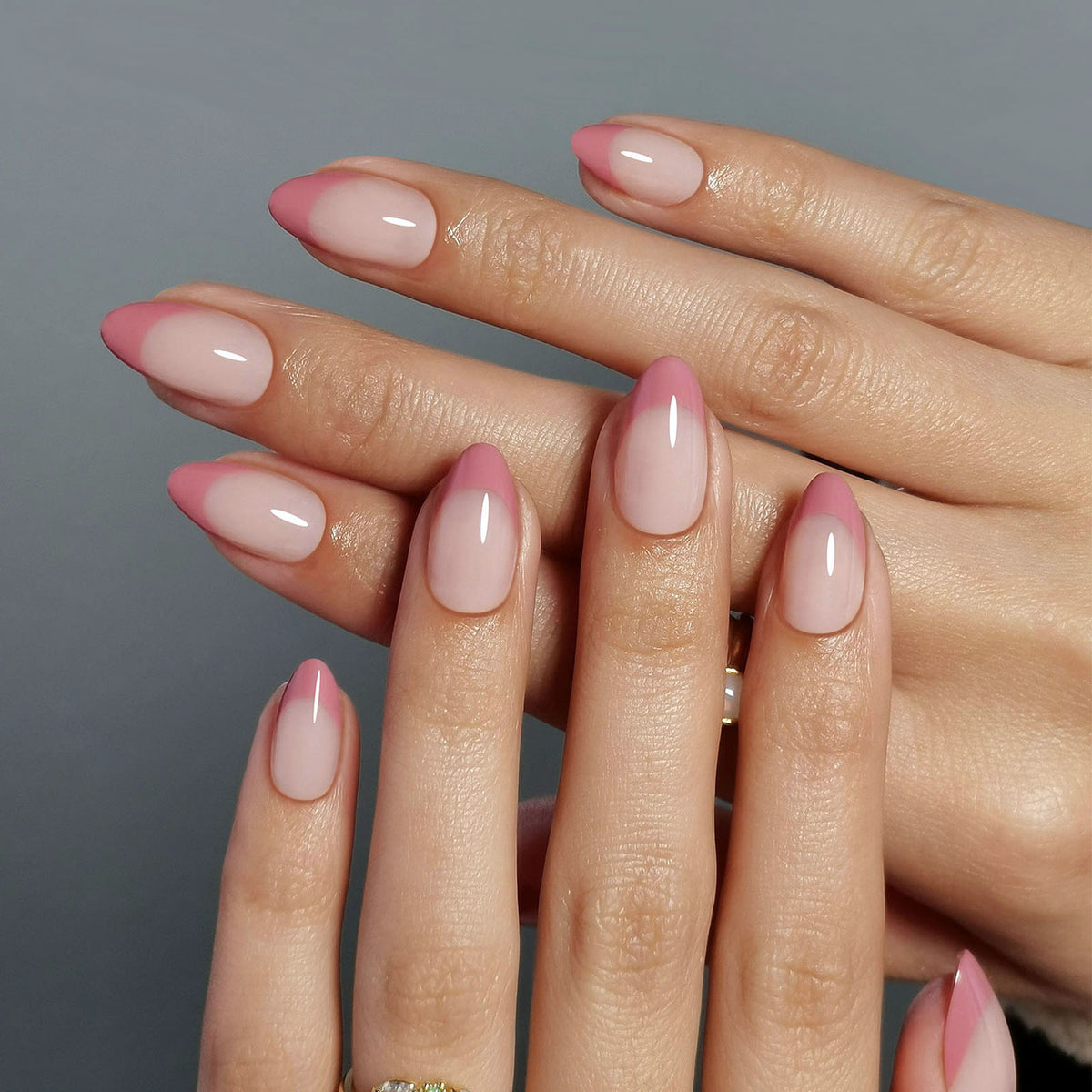 French Tip Dusty Rose Mauve Short Almond Press on Nails product image 8 | SHANGMENG®
