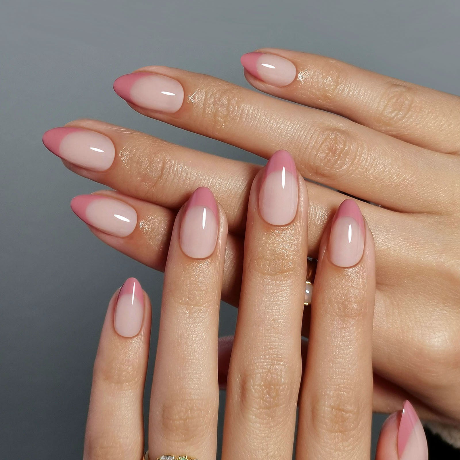 French Tip Dusty Rose Mauve Short Almond Press on Nails product image 8 | SHANGMENG®