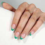 French Tip Green Jade Short Almond Soft Gel Press on Nails product image 5 | SHANGMENG®