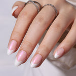 French Tip White Short Almond Soft Gel Press-On Nails hand model detail | SHANGMENG®