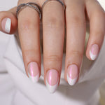 French Tip White Short Almond Soft Gel Press-On Nails product detail view | SHANGMENG®