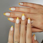 French White Gold Almond Reusable Soft Gel Press-On Nails lifestyle atmosphere view | SHANGMENG®