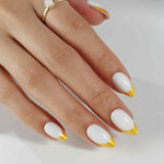 French White Gold Almond Reusable Soft Gel Press-On Nails product detail view | SHANGMENG®