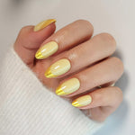 French Yellow Gold Almond Reusable Soft Gel Press-On Nails angled hand view | SHANGMENG®