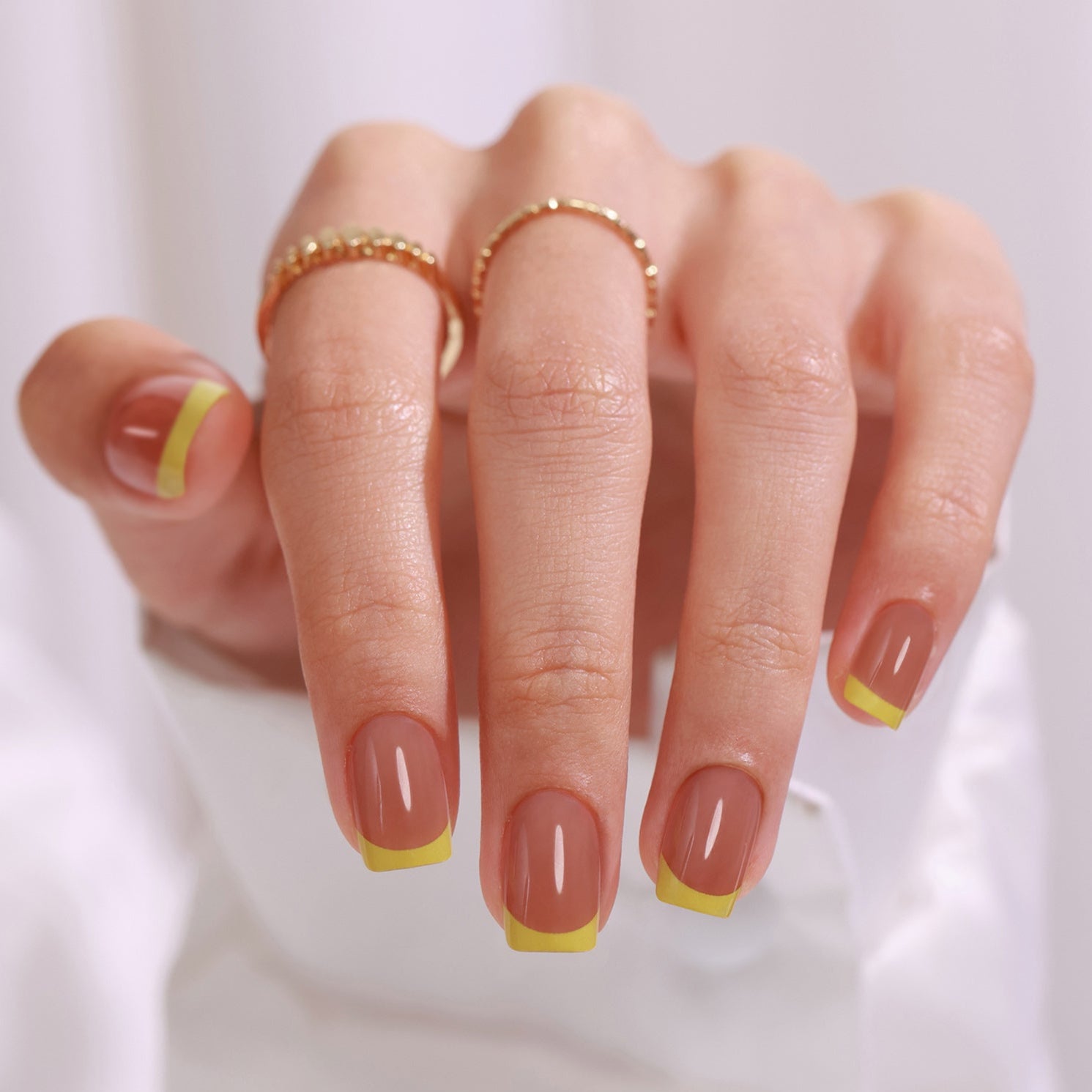 Yellow French Tip Square Press on Nails