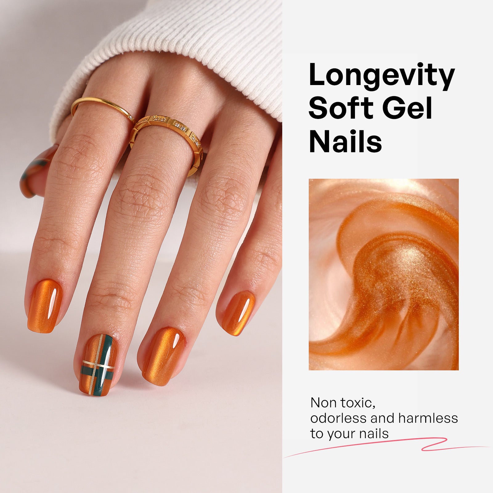 Gilded Check Salon Style Reusable Soft Gel Press on Nails product image 5 | SHANGMENG®