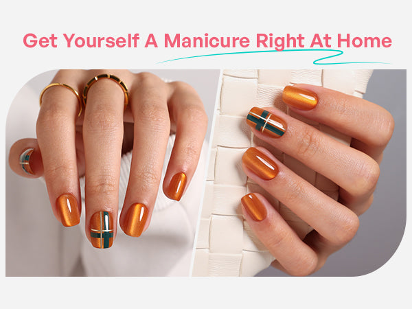 Gilded Check Salon Style Reusable Soft Gel Short Square Press on Nails detail image 2