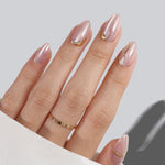 Gilded Glyphs Pink Cat Eye — Short Almond on hand angled view | SHANGMENG®