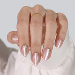 Gilded Glyphs Pink Cat Eye — Short Almond on hand front view | SHANGMENG®