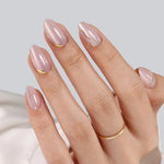 Gilded Glyphs Pink Cat Eye — Short Almond on hand hand close up | SHANGMENG®