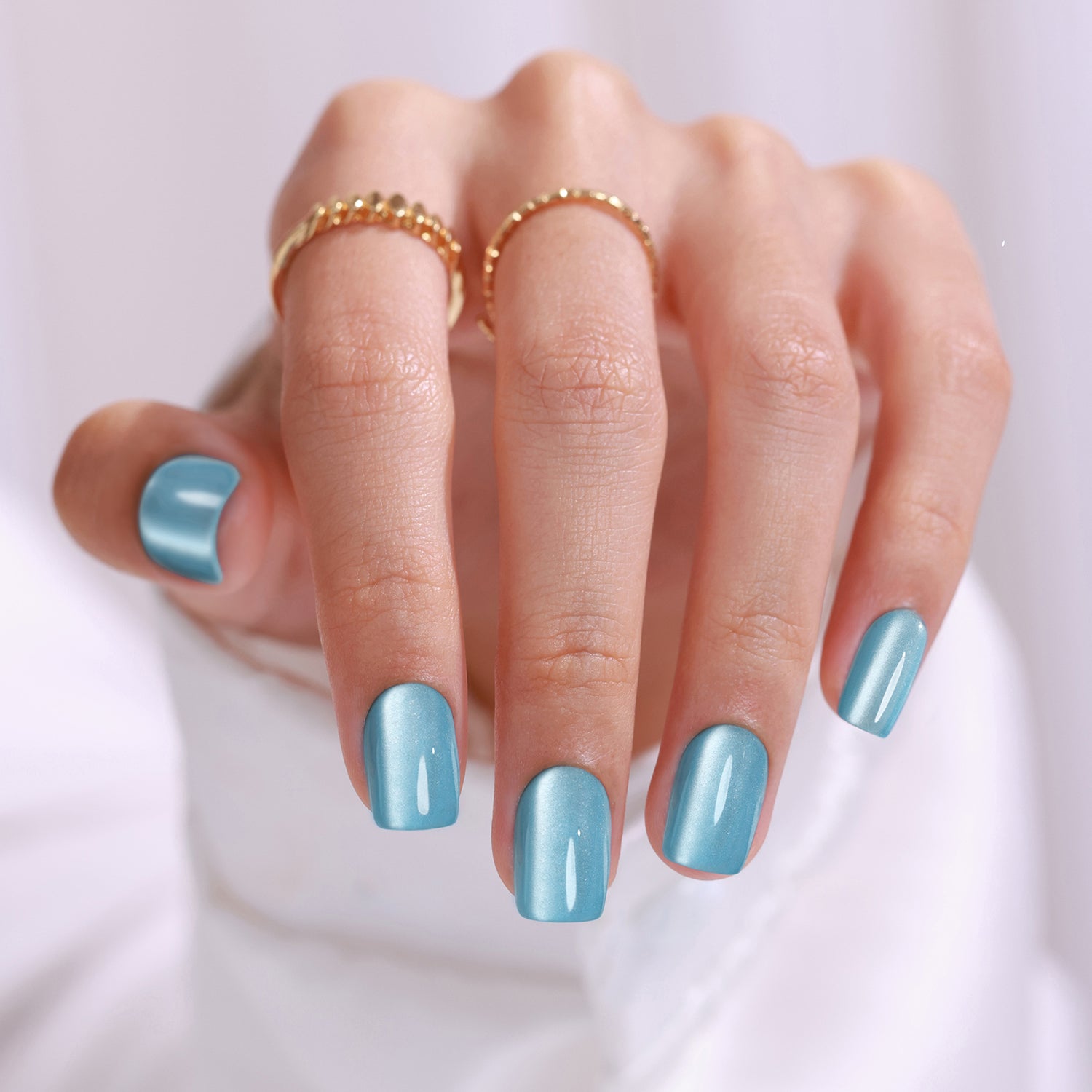 Cat Eye Baby Blue Square Press on Nails