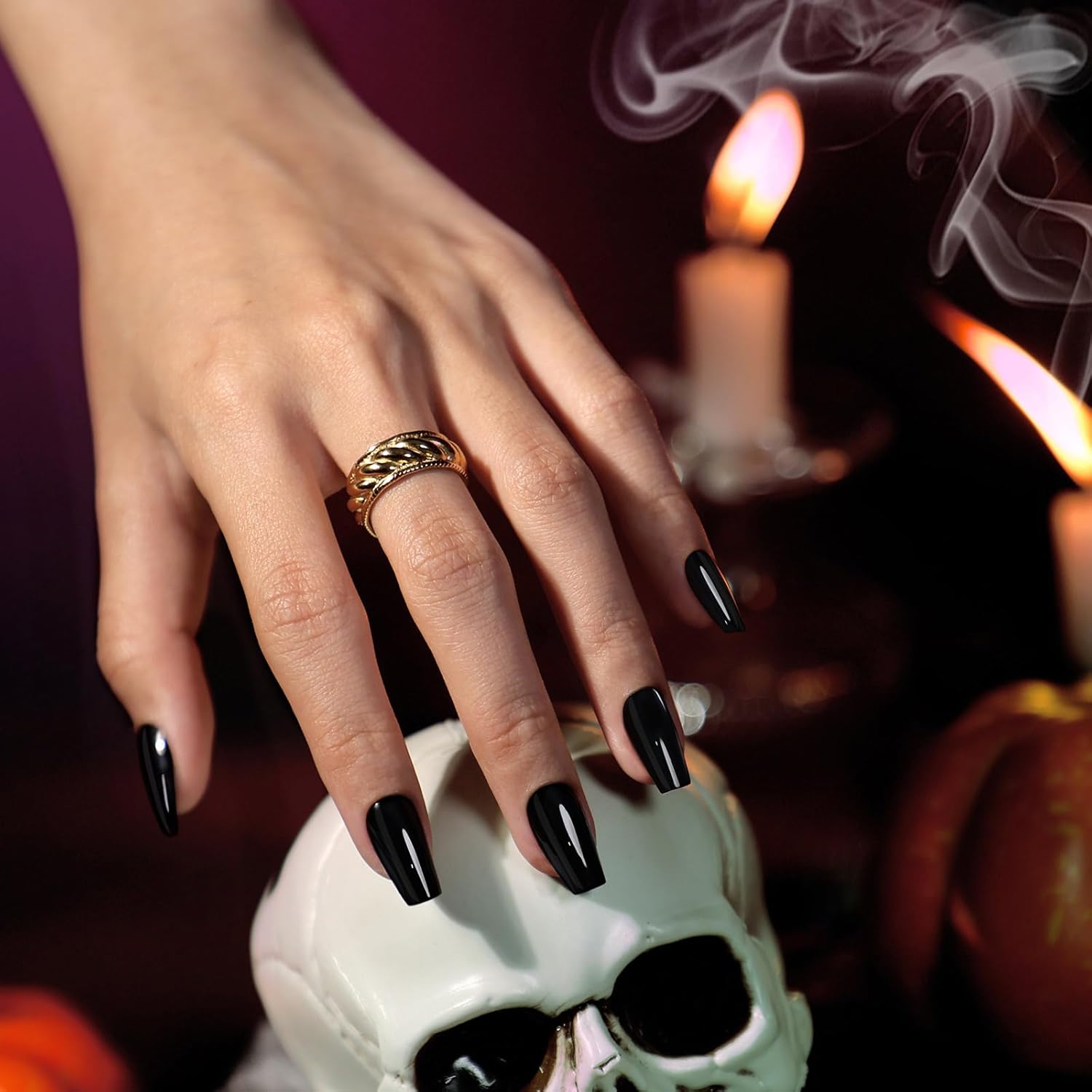 Classic Black Coffin Halloween Press on Nails