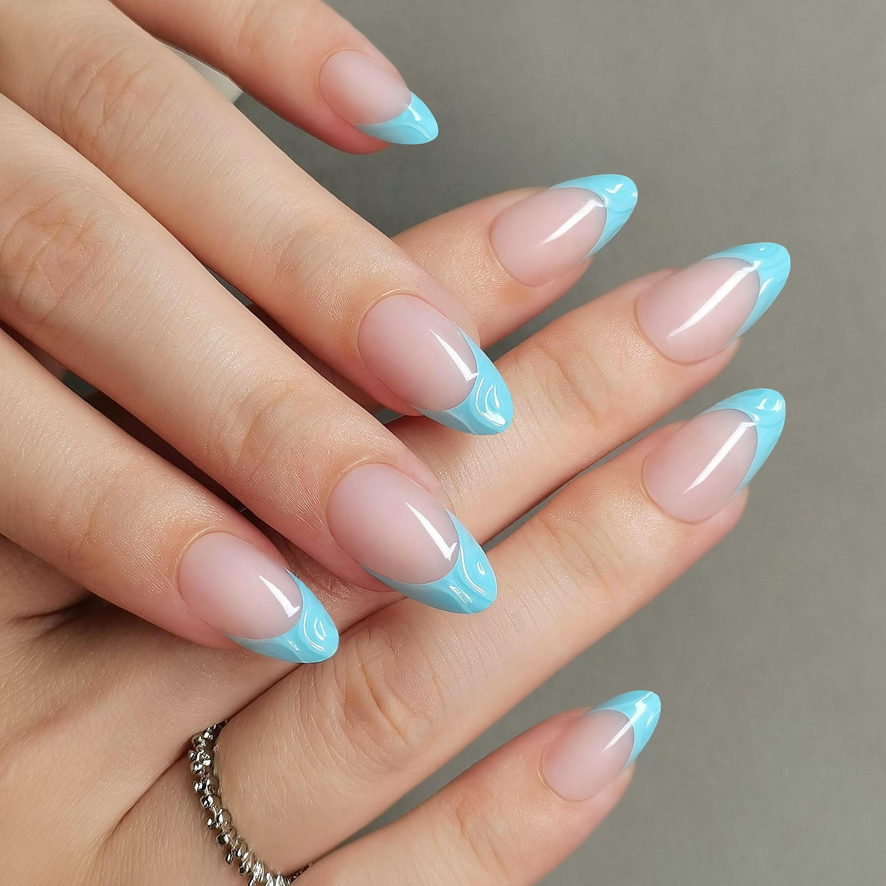 Soft Cyan 3D French Tips Almond Nails