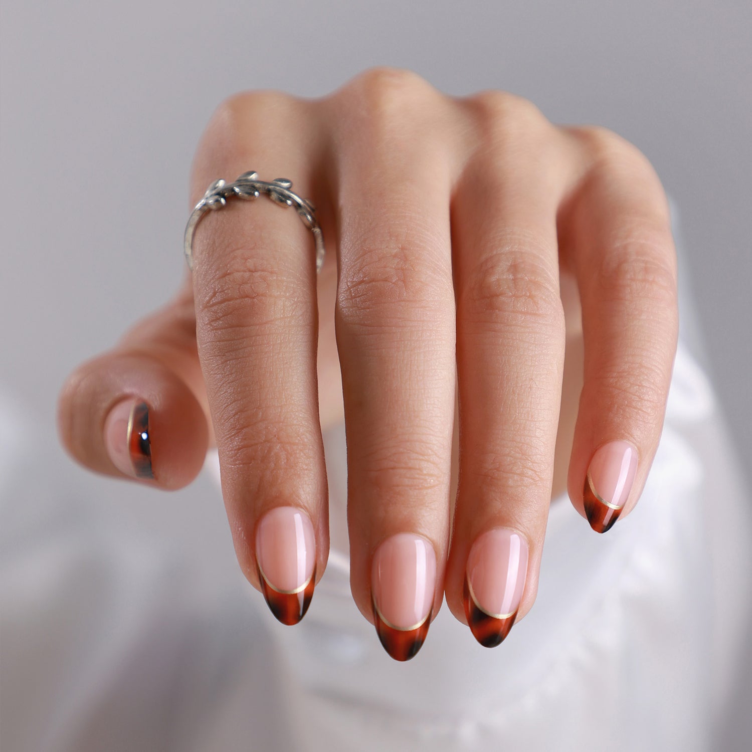 Leopard Print Gold Trim French Almond Nails