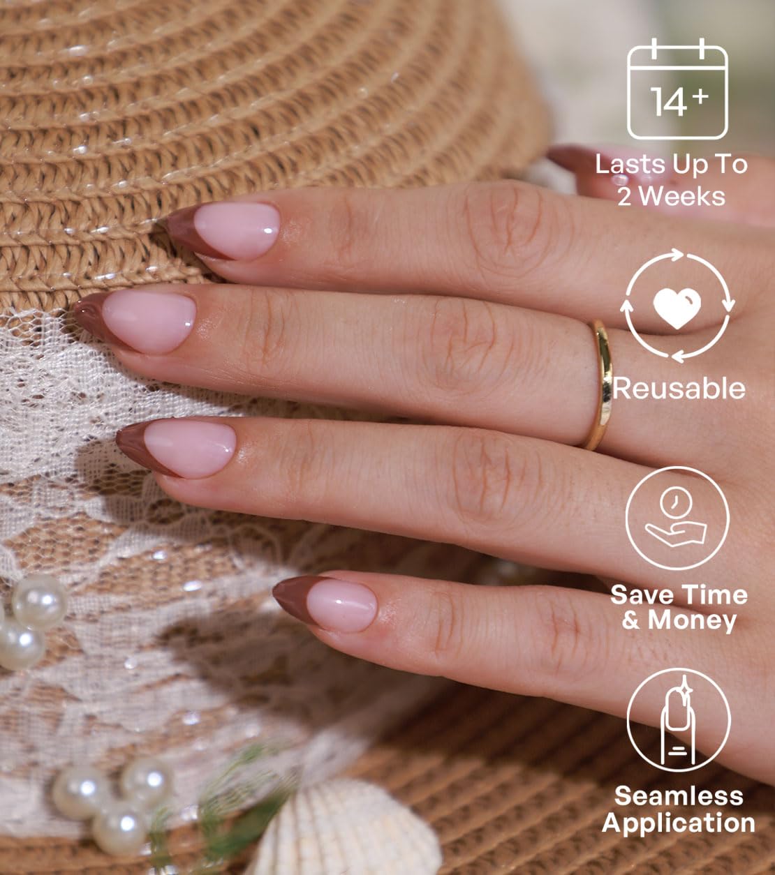 Latte Brown 3D French Fall Almond Nails